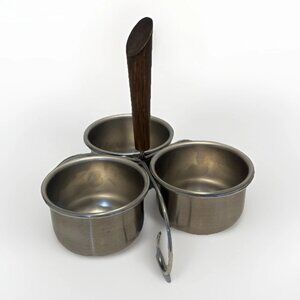 Mid Century Metal Condiment Triple Caddy - Vintage Serving - Atomic - MCM 1960s